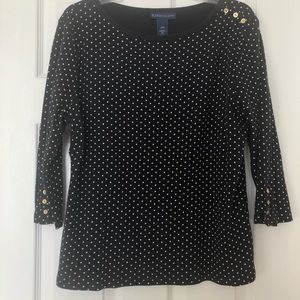 Karen Scott Navy Blue White Polka Dots Shirt
